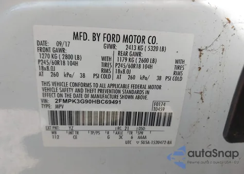 2017 Ford Edge Se из США, поврежденный, VIN 2FMPK3G90HBC69491